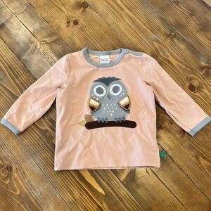 NEW Fred's World Organic Cotton 6-9 Month Embellished Owl‎ Long Sleeve Shirt